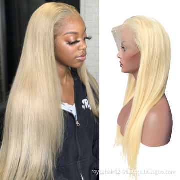 Wholesale Thick 100% Raw Brazilian Blonde Hair Cuticle Aligned Natural 613 Human Hair 13x4 Transparent Swiss Lace Front Wig
